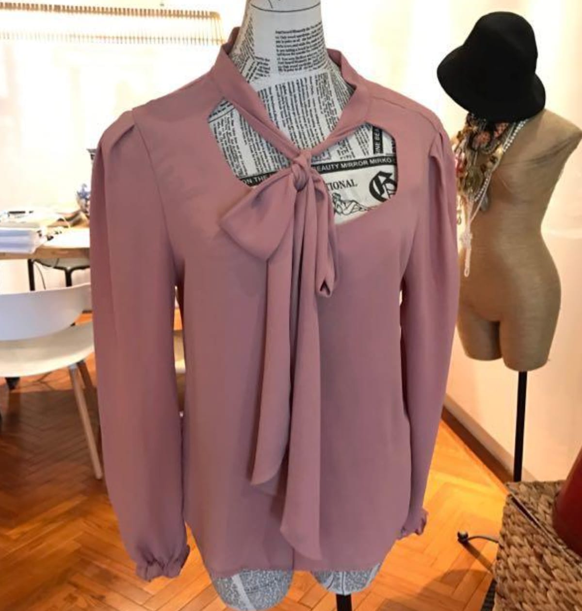 Chic Pink Bow-Tie Blouse