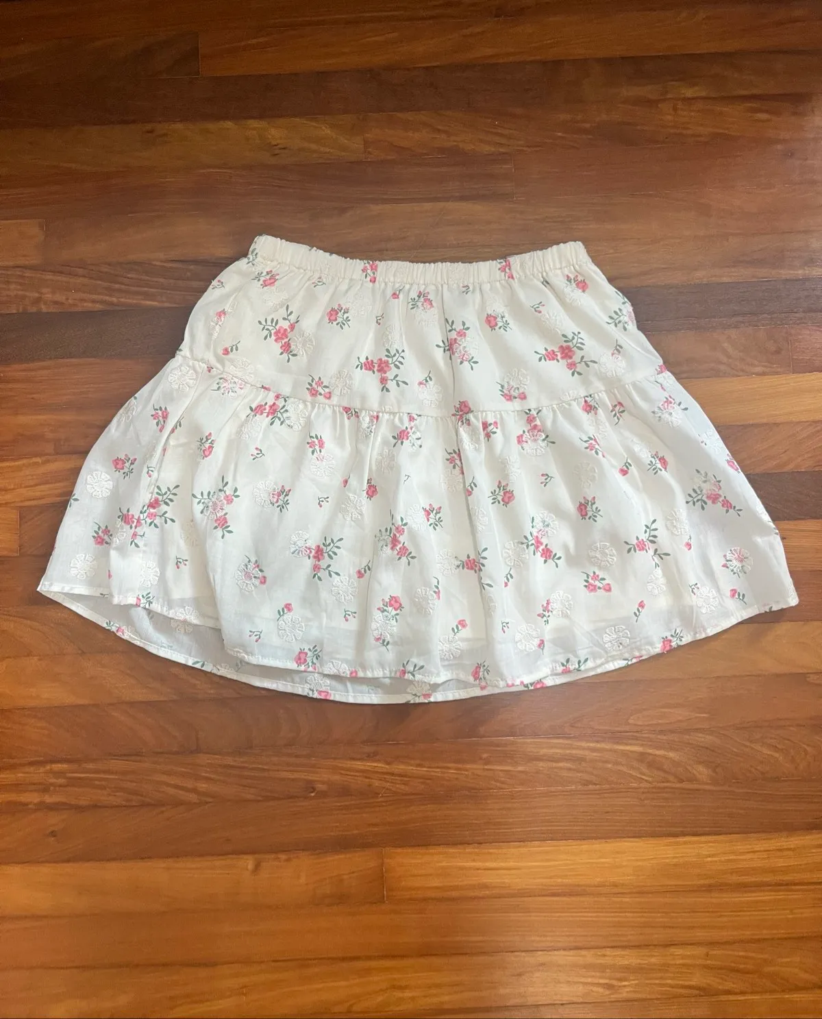 White skirt with pink florals