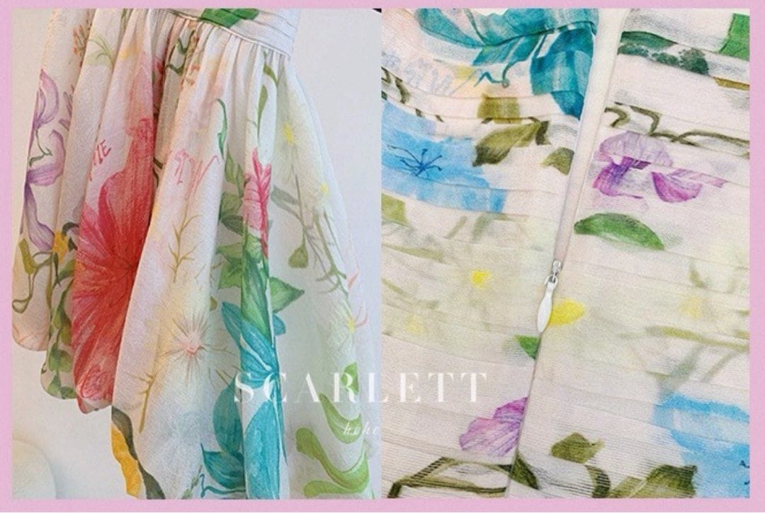 Scarlette HEHE Studio | Falling Flower Bloom French Suspender Skirt | Dress | Long Dress - Photo 9