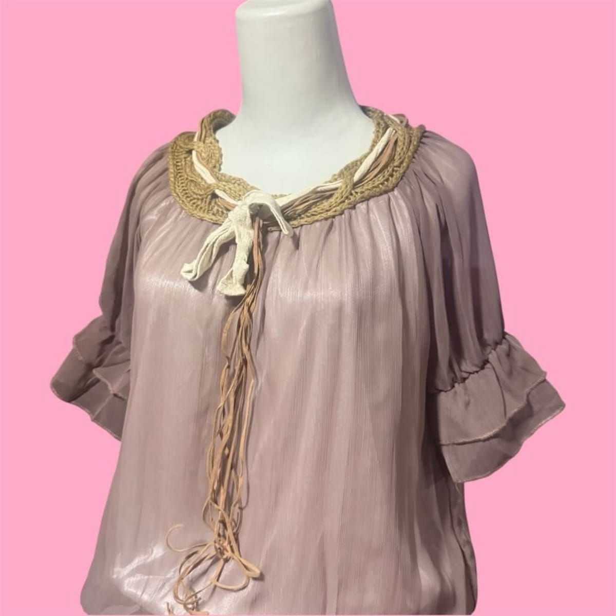 Tokyo Fashion Co. Ltd Mori Kei Crochet Collar Chiffon Babydoll Top - Photo 2