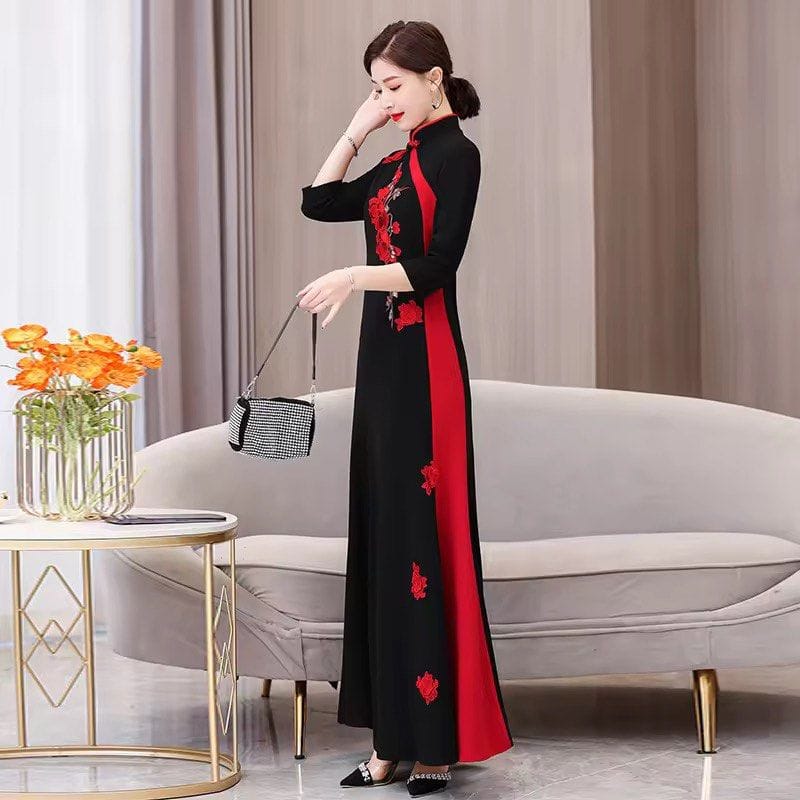 Ethnic Style Long Classic Cheongsam Long Sleeve Dress 🌸 - Photo 4