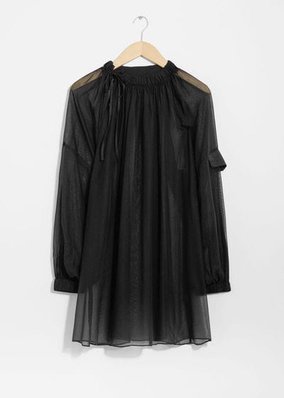 & Other Stories - Black Sheer Long Sleeve Mini Dress