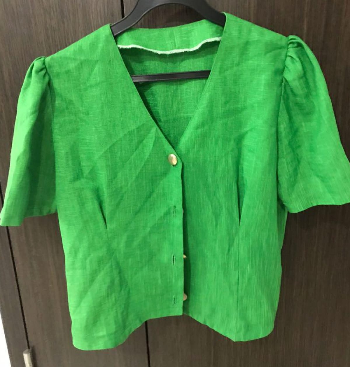 Vibrant Green Puff Sleeve Blouse