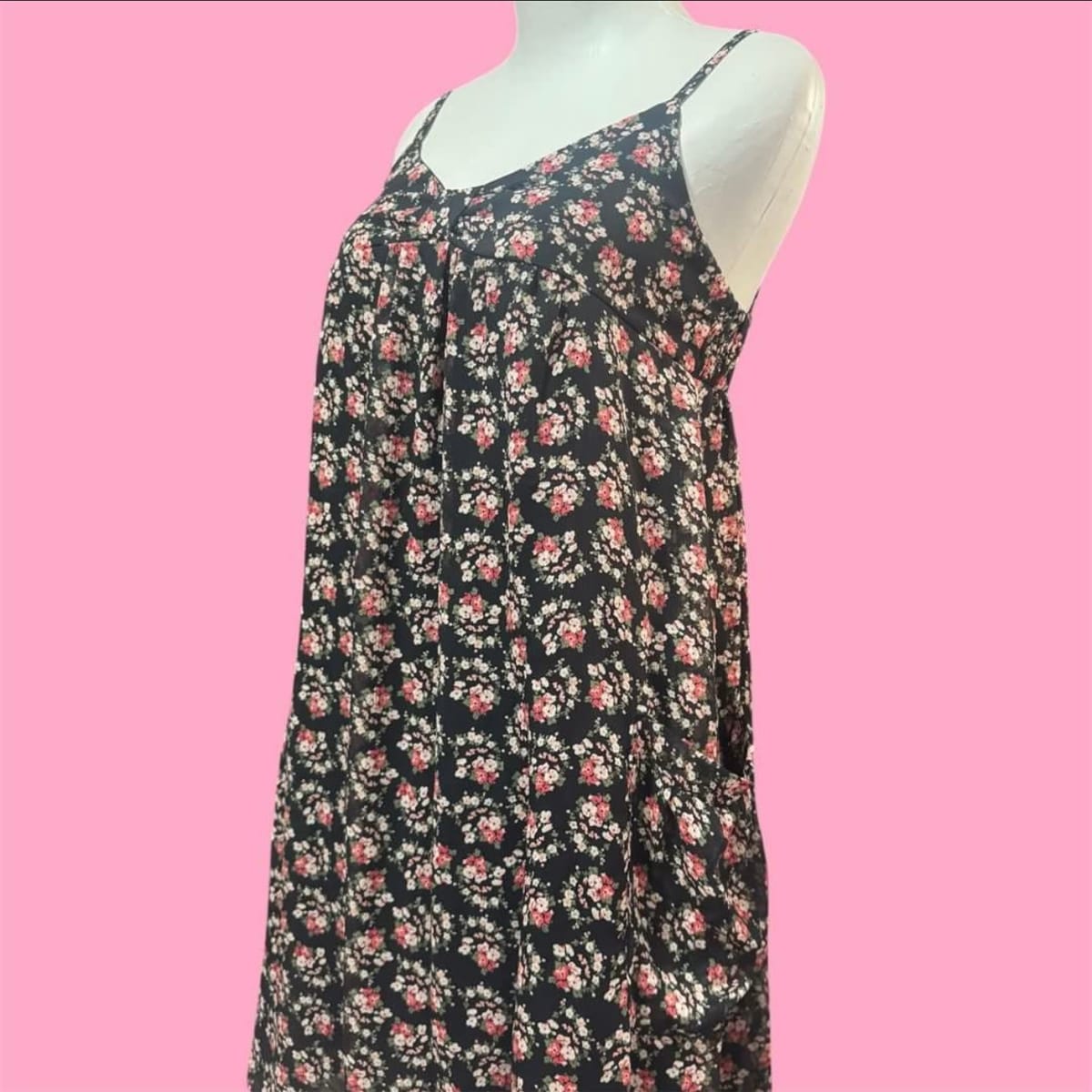 Cinema Club Cinema club Black Floral Babydoll Chiffon Dress w/ Pockets - Photo 3