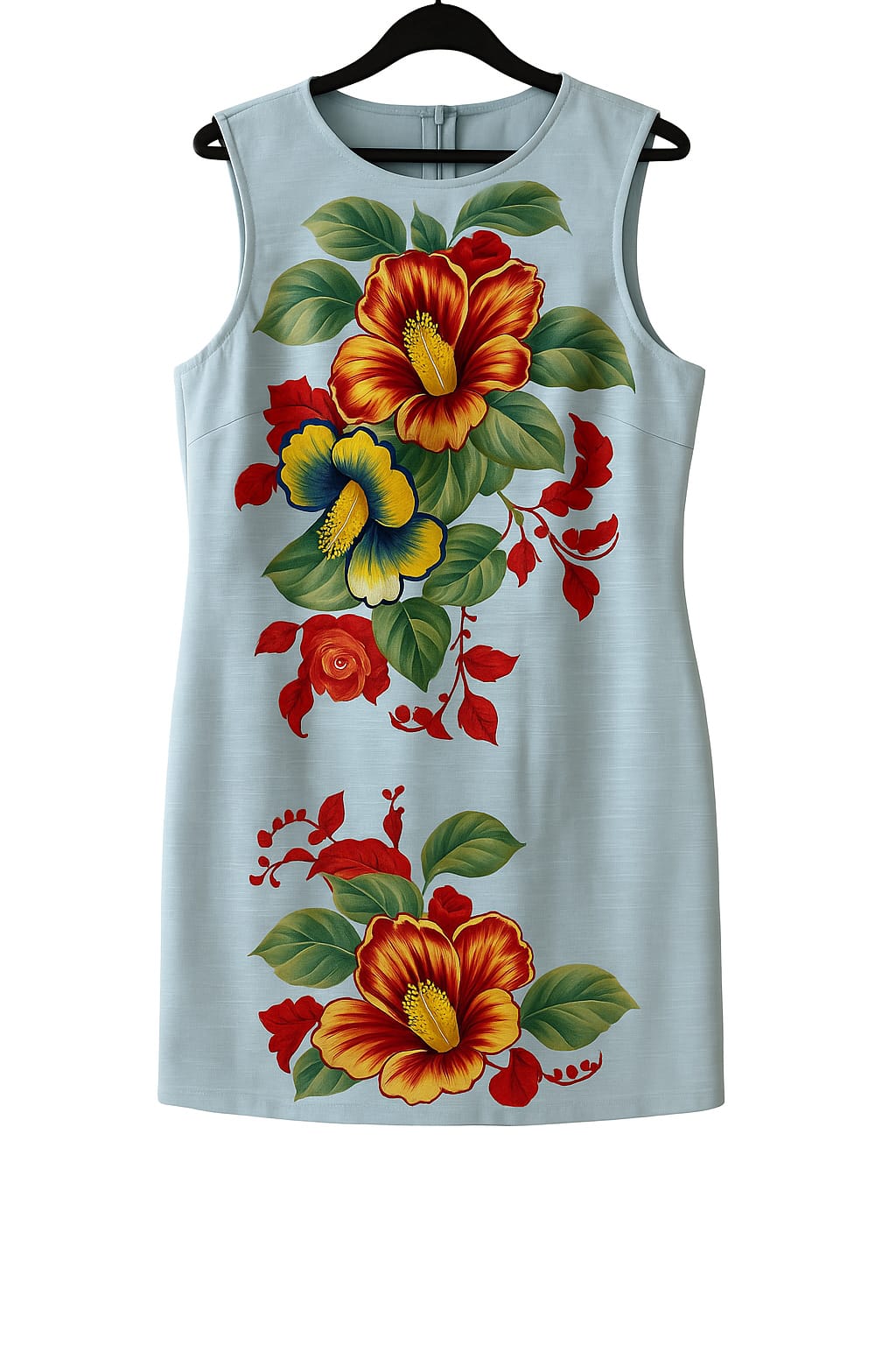 WAREHOUSE Sky Blue Sleeveless Floral Patterned Dress (UK 12 / US 8)