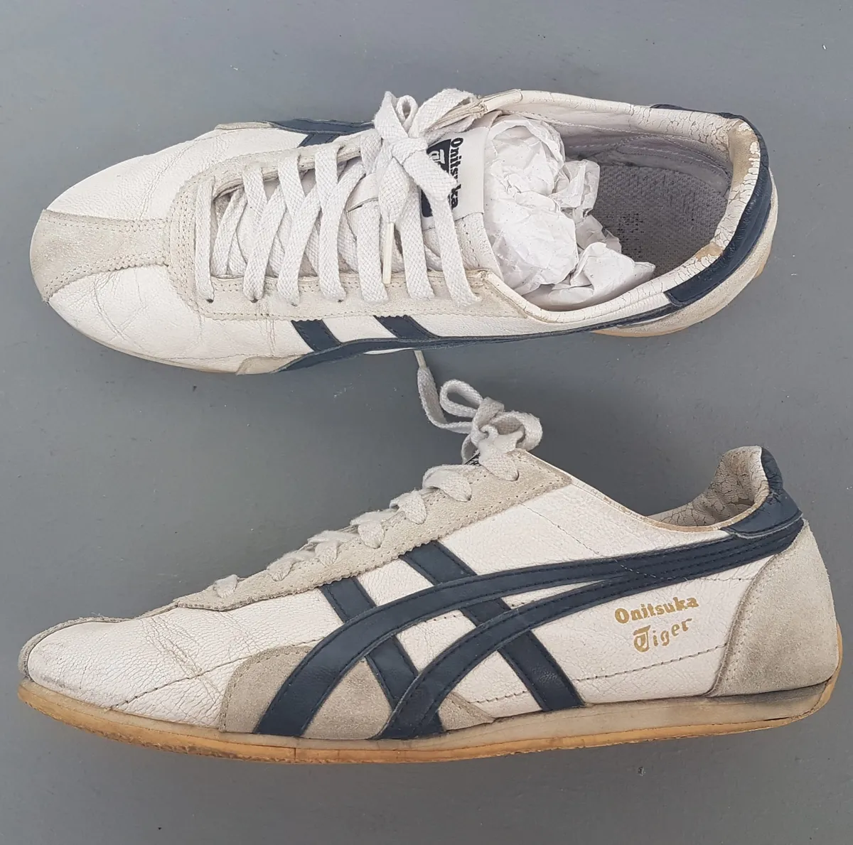 Onitsuka Tiger Onitsuka Tiger Sneakers, RUNSPARK Model, US 7.5, EU 40.5, CM 25.5, Low Top Shoes in White Cream, Blue Onitsuka Tiger Stripes, JAPAN, Cosmopolitan, Cult Street Fashion, Everyday Footwear, Pop Culture, Sophistication, Streetwise, Roadster - Photo 5