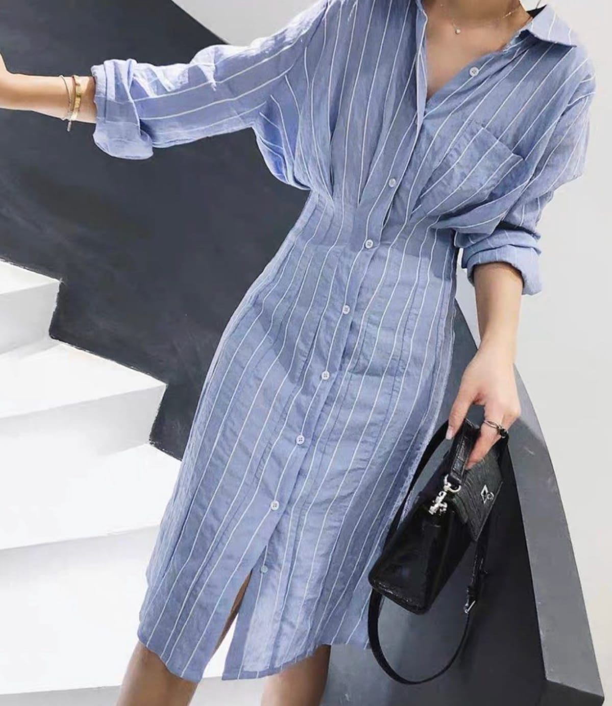 Chic Striped Midi Shirt Dress