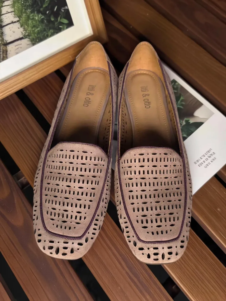 illi & otto (illi & otto) Women Pink Casual Perforated Loafers Low Heel Slip On Square Toe Shoes