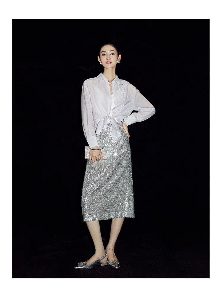 Mandy Zhang Sequined Skirt with High Waist and Hip Covering - Photo 3