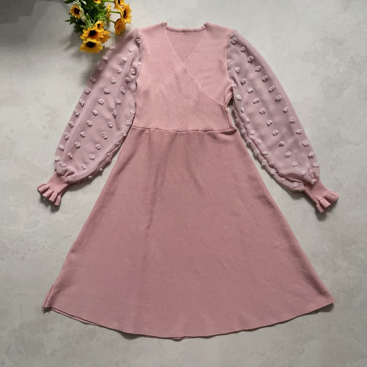 Pink V-neck Knit Dress - Photo 2