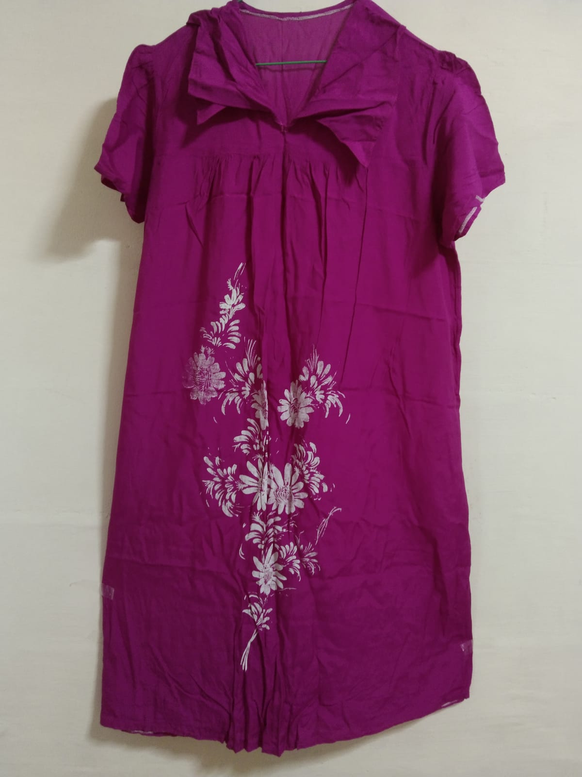 Fuchsia Floral Print Dress with Bow Collar