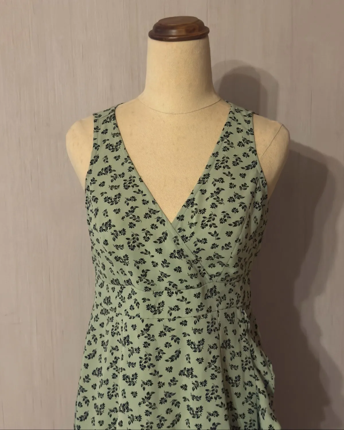Sage Green Floral Wrap Midi Dress - Photo 2