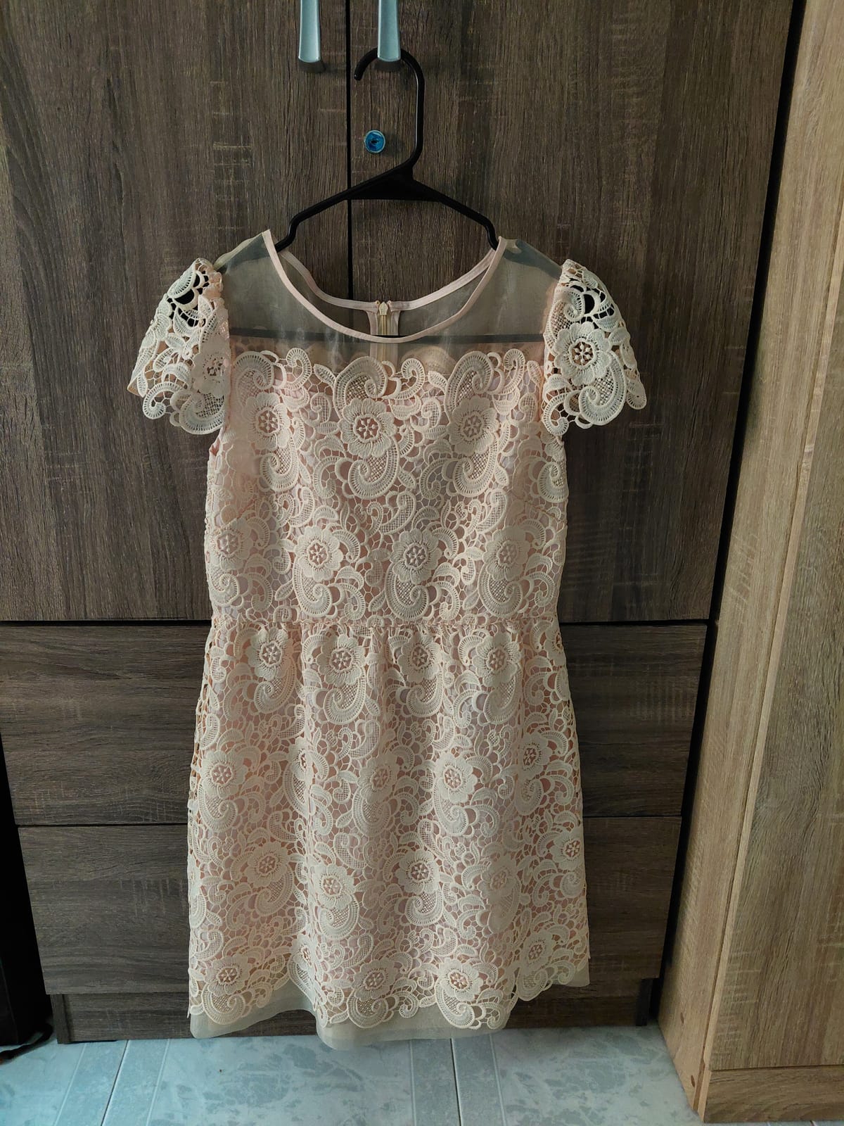 Elegant Cream Coloured Lace Overlay Dress
