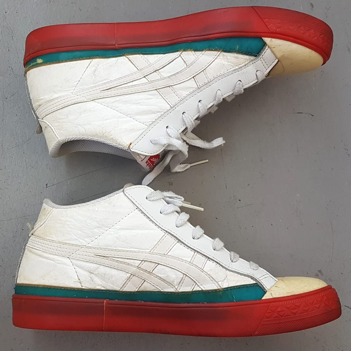 Onitsuka Tiger  Original Onitsuka Tiger Designer Sneakers, Size US 9.5, EU 43.5, CM 27.5, Cosmopolitan, JAPAN, Fabre BL-S Classic Ankle Top Shoes, White Leather Model, Red Sole, Sleek Design, Streetwise, Sophistication, Limited Edition, RETAIL $285, Roadster, Urban Style - Photo 6