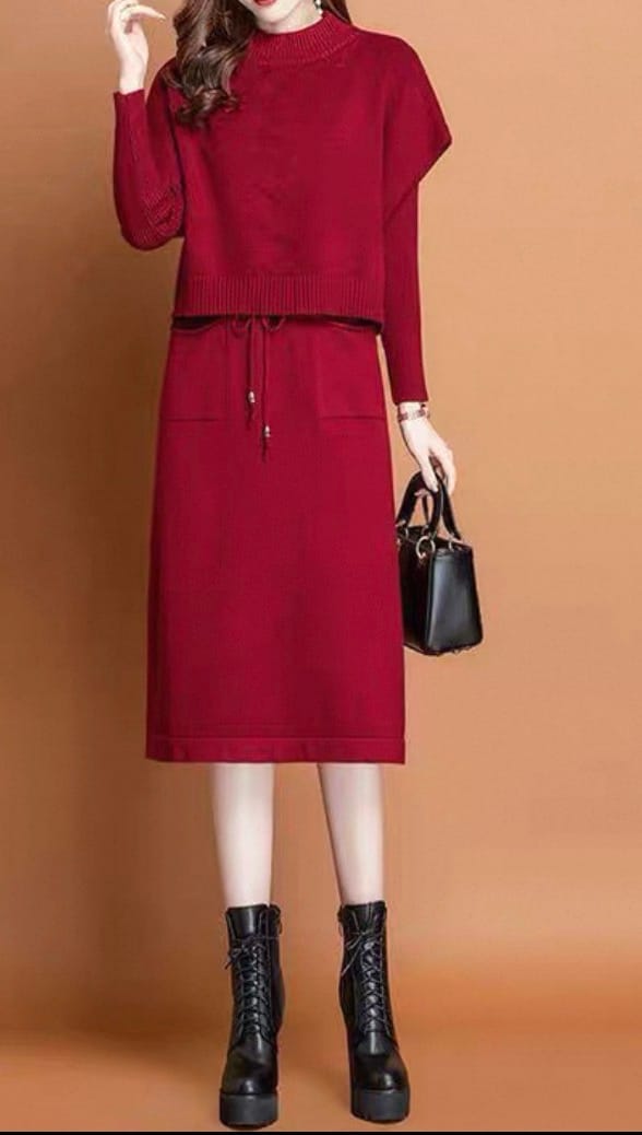 Chic Red Knit 2 in 1 Sweater Dress - Photo 2
