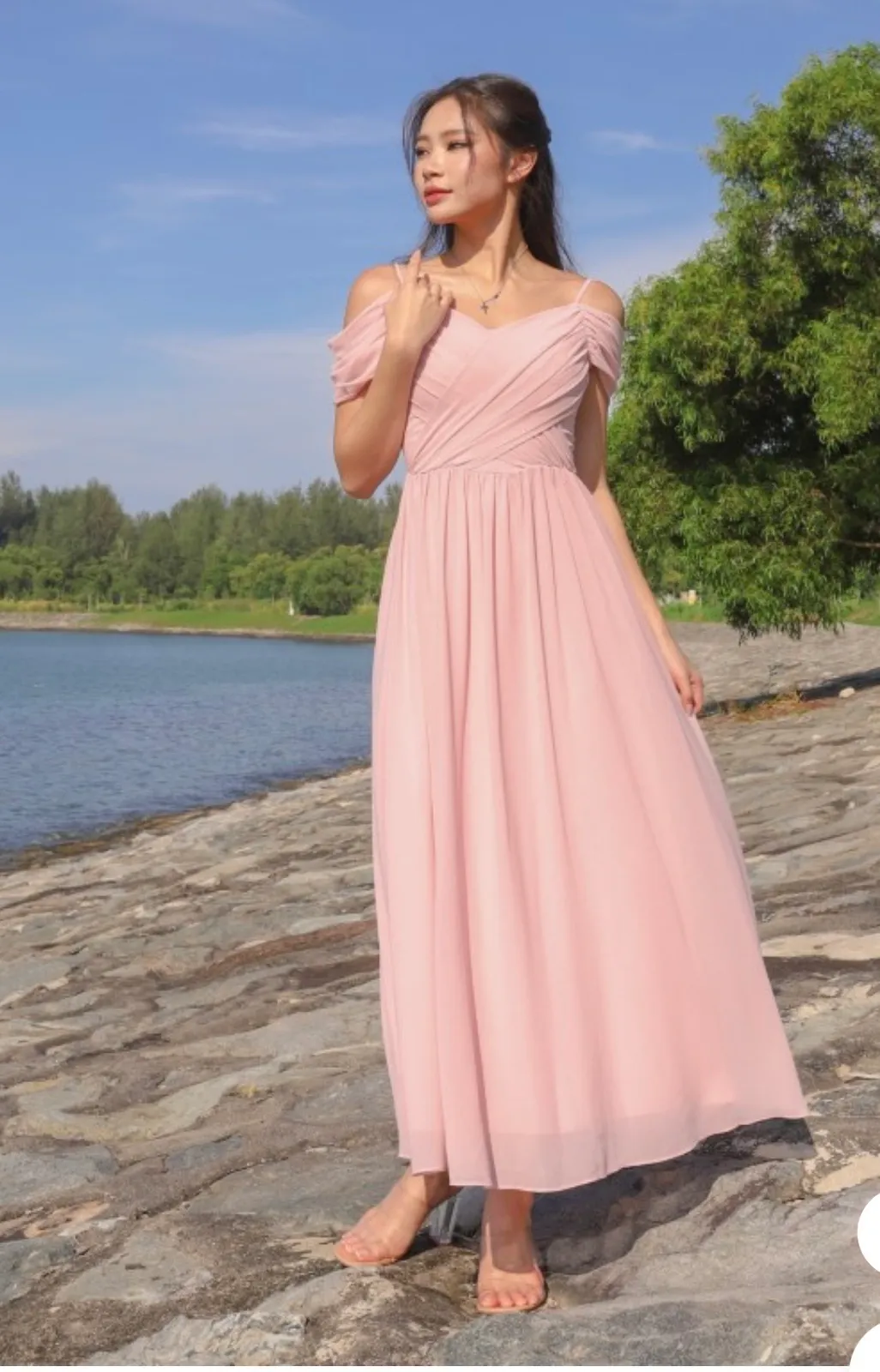 Chic Pink Off-Shoulder Maxi Dress