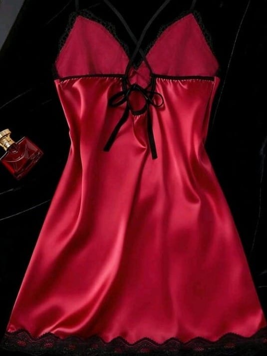 Sultry Satin Night Dress with Lace Details