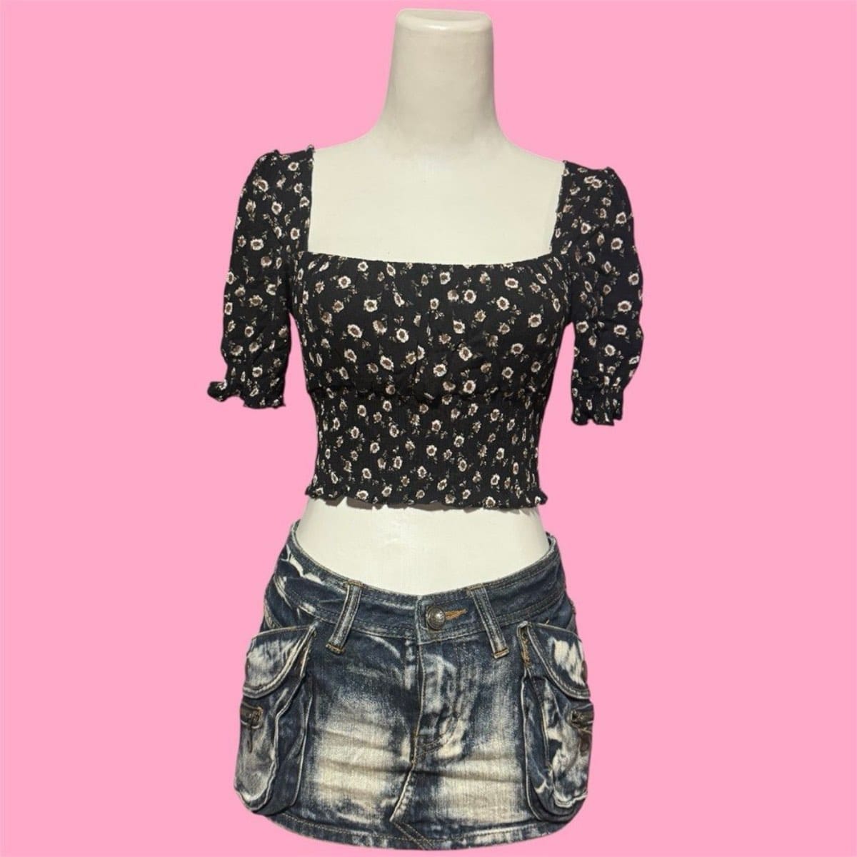 Floral Puff Sleeve Crop Top