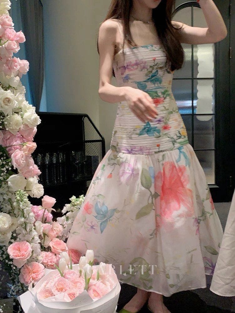 Scarlette HEHE Studio | Falling Flower Bloom French Suspender Skirt | Dress | Long Dress - Photo 2