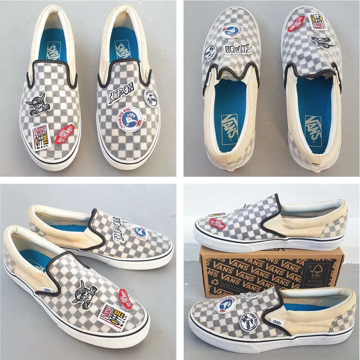 VANS Retro Vans Skate Slip-On x Skateistan Shoes, Ultra Cush Logo Patch Model, Cosmopolitan, Checkerboard & Patches Design, Classic Slip-On Mule, Sleek Sliders, US 9, EUR 43, CM 27.5, Pop Culture, Hip Hop, Rock Star, Cult Street Fashion, Old Skool