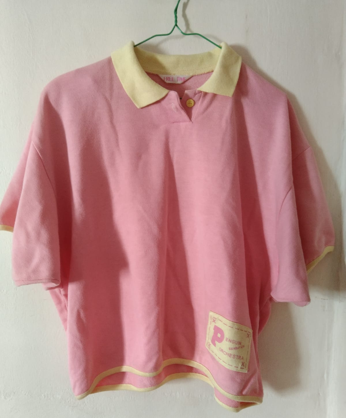 Pink & Yellow Polo Shirt with Retro Patch
