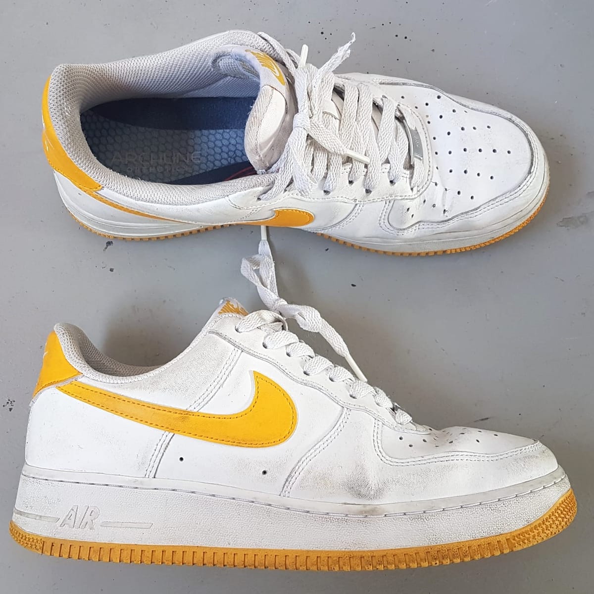Nike Retro 2007 NIKE Air Force 1 Sneakers, Universal Gold Model, Cosmopolitan, Cool White Leather Shoes, US 9.5, UK 8.5, EU 43, CM 27.5, Sleek AF1 Design, Sophistication, Timeless Appeal, Geek, Pop Culture, Hip Hop, Rock Star, Urban Style, Cult Street Fashion - Photo 6