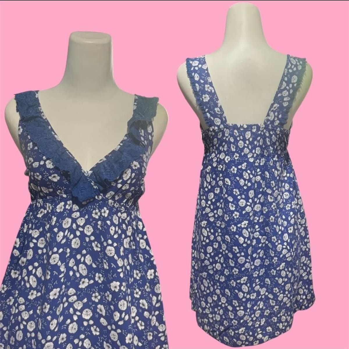 Y2K Blue Floral Lace Trim Dress 💙 - Photo 2