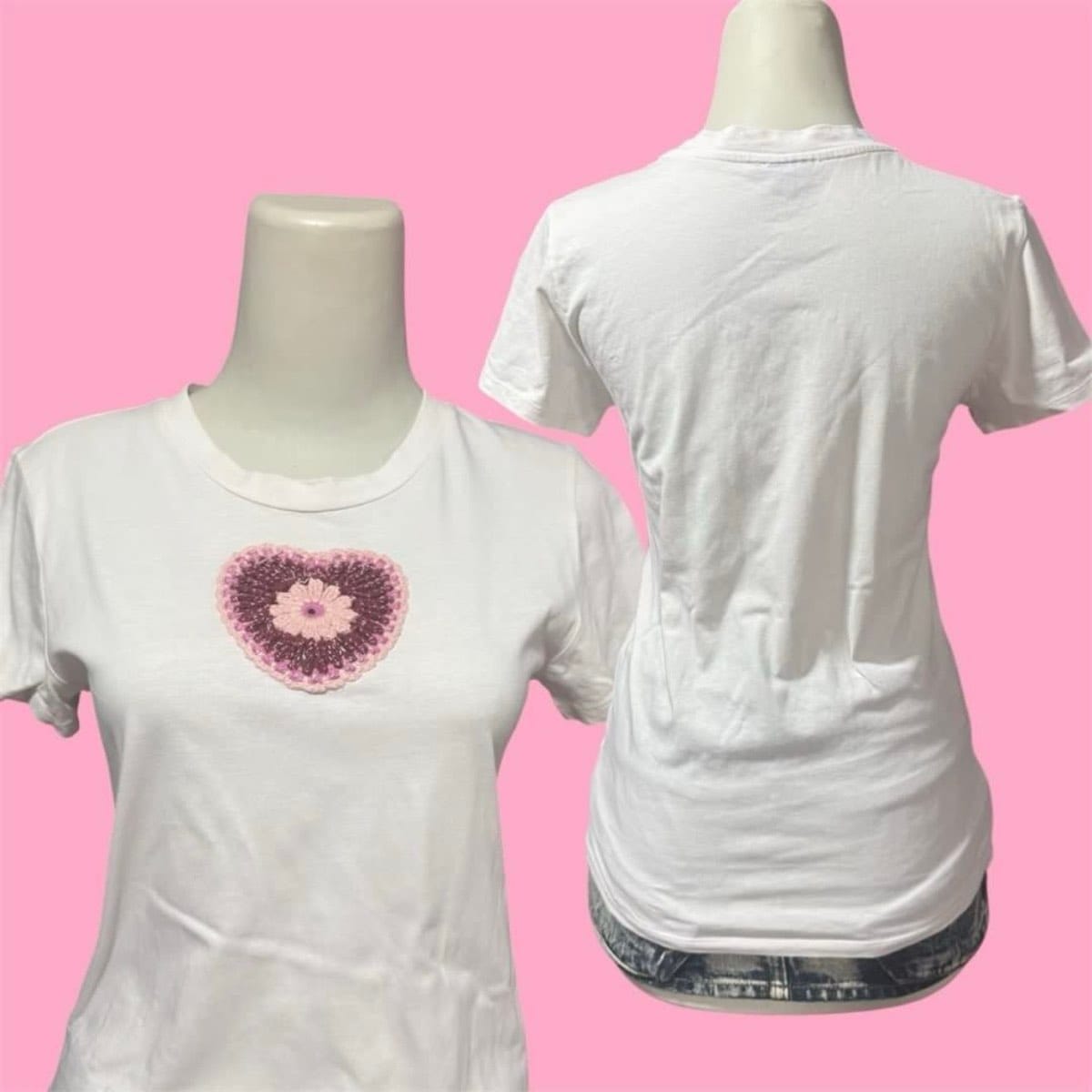 Topshop Cute White Tee with Pink Heart Patch - Photo 2