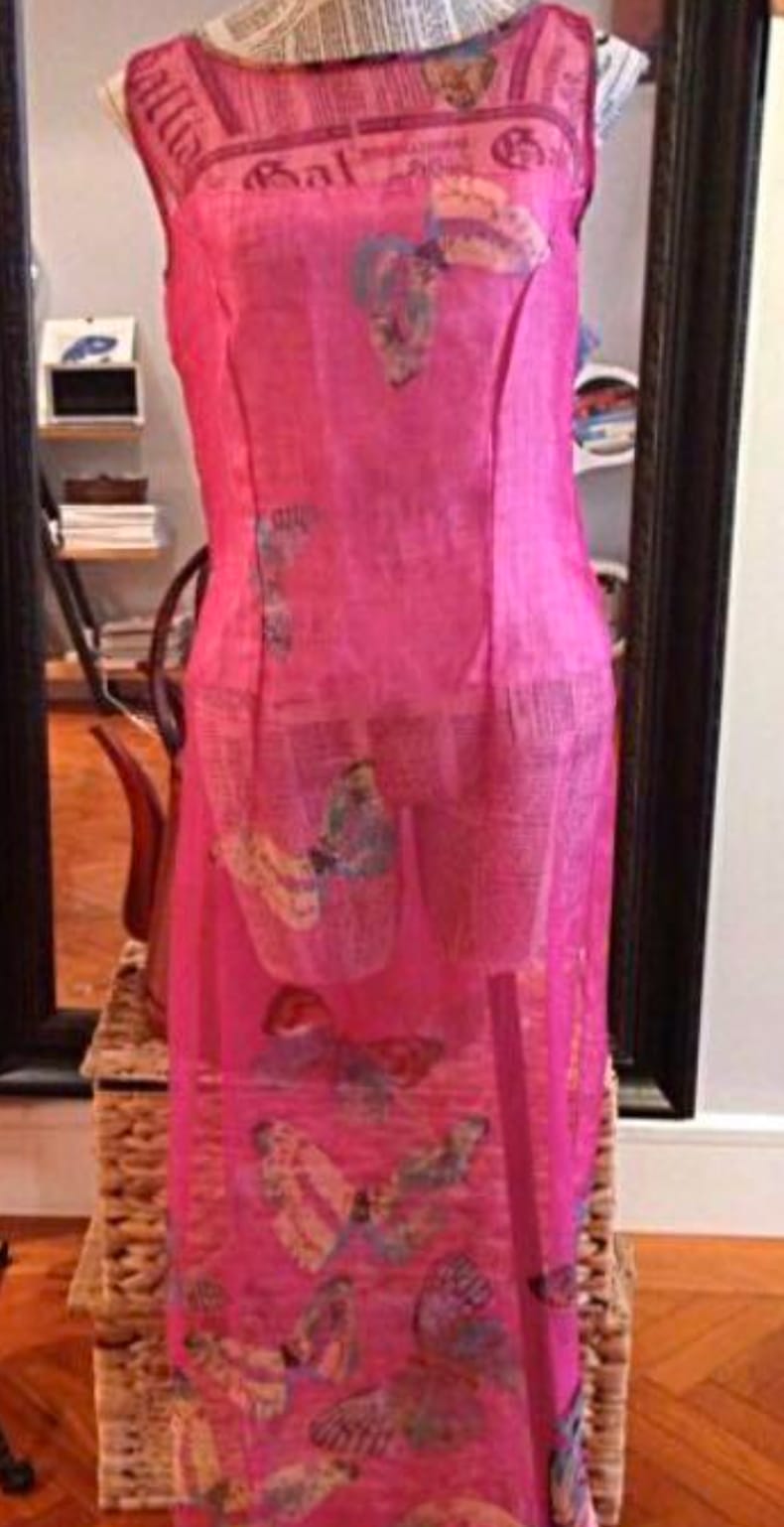 Vibrant Pink Newspaper Maxi Dress