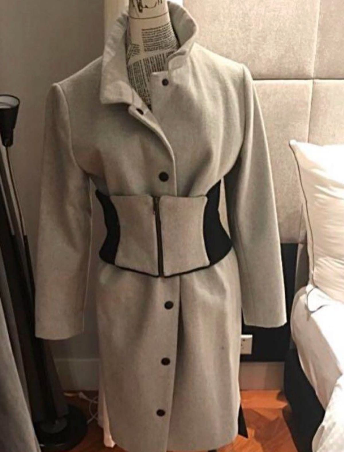 Chic Grey Wool Coat with Statement Waist