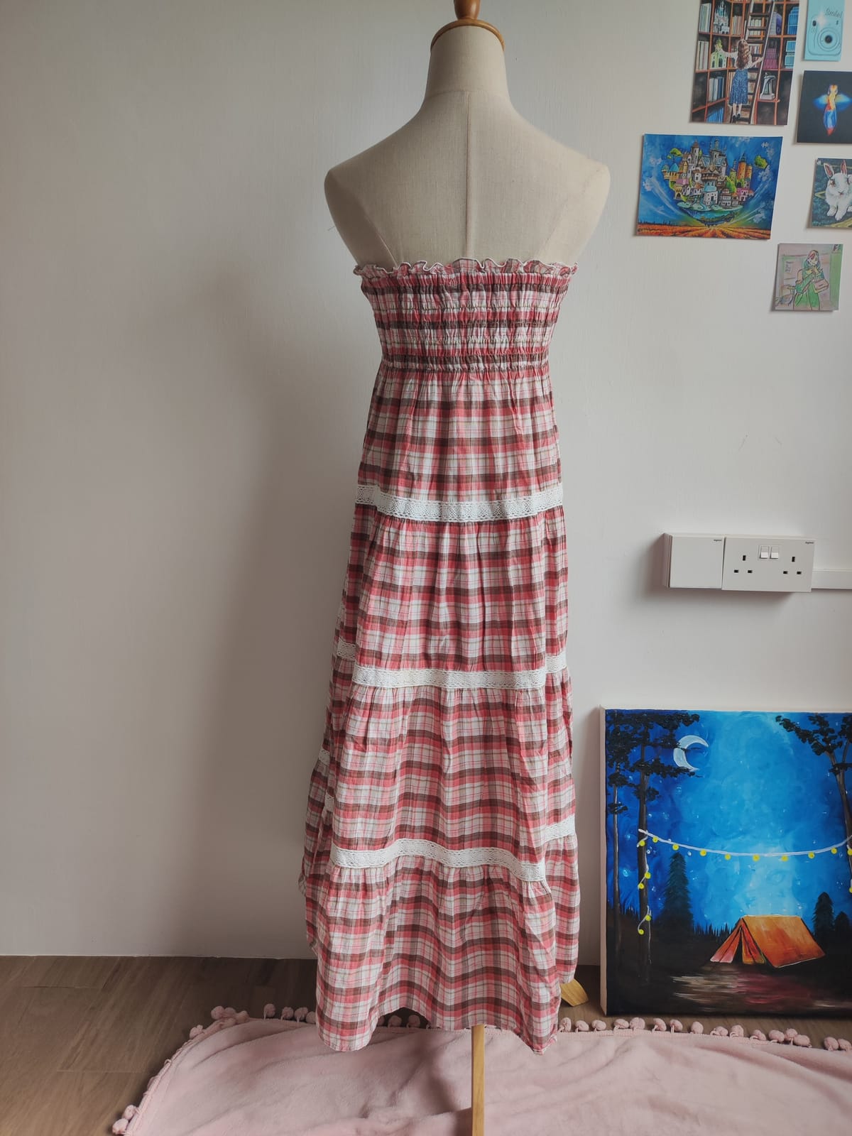 Colza Cottagecore Pink Gingham Tube Maxi Dress - Photo 8