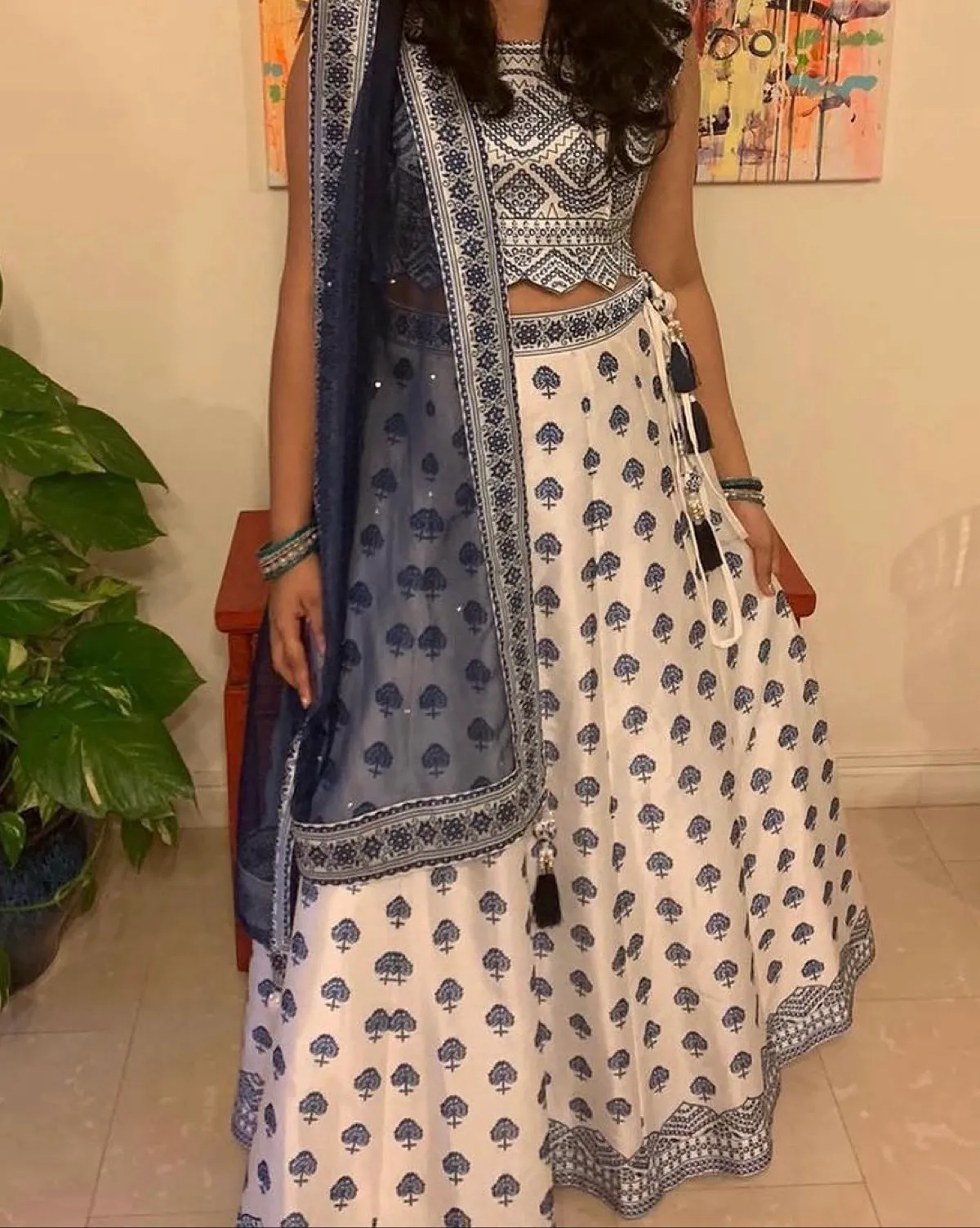 Elegant Blue and White Lehenga Set