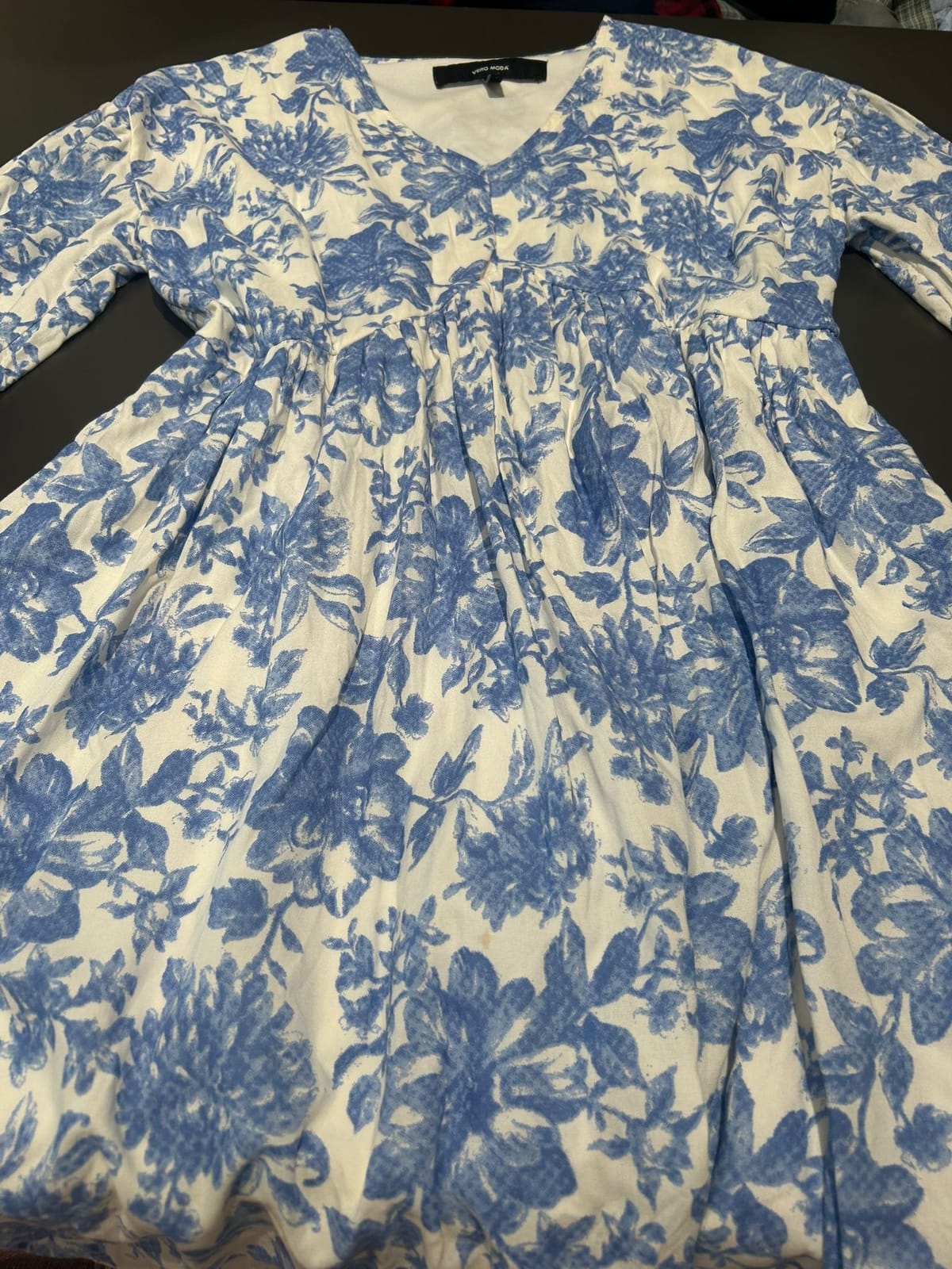 Blue Floral Puff Sleeve Dress