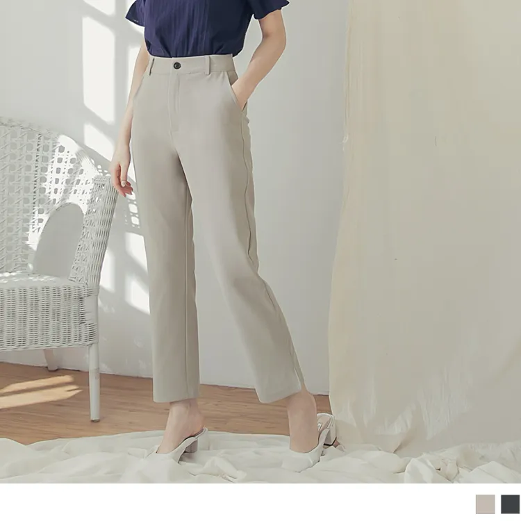 OB Design OB DESIGN Solid Color Wrinkle-Resistant Suit Wide Leg Trousers Long Formal Work Pants - Photo 5