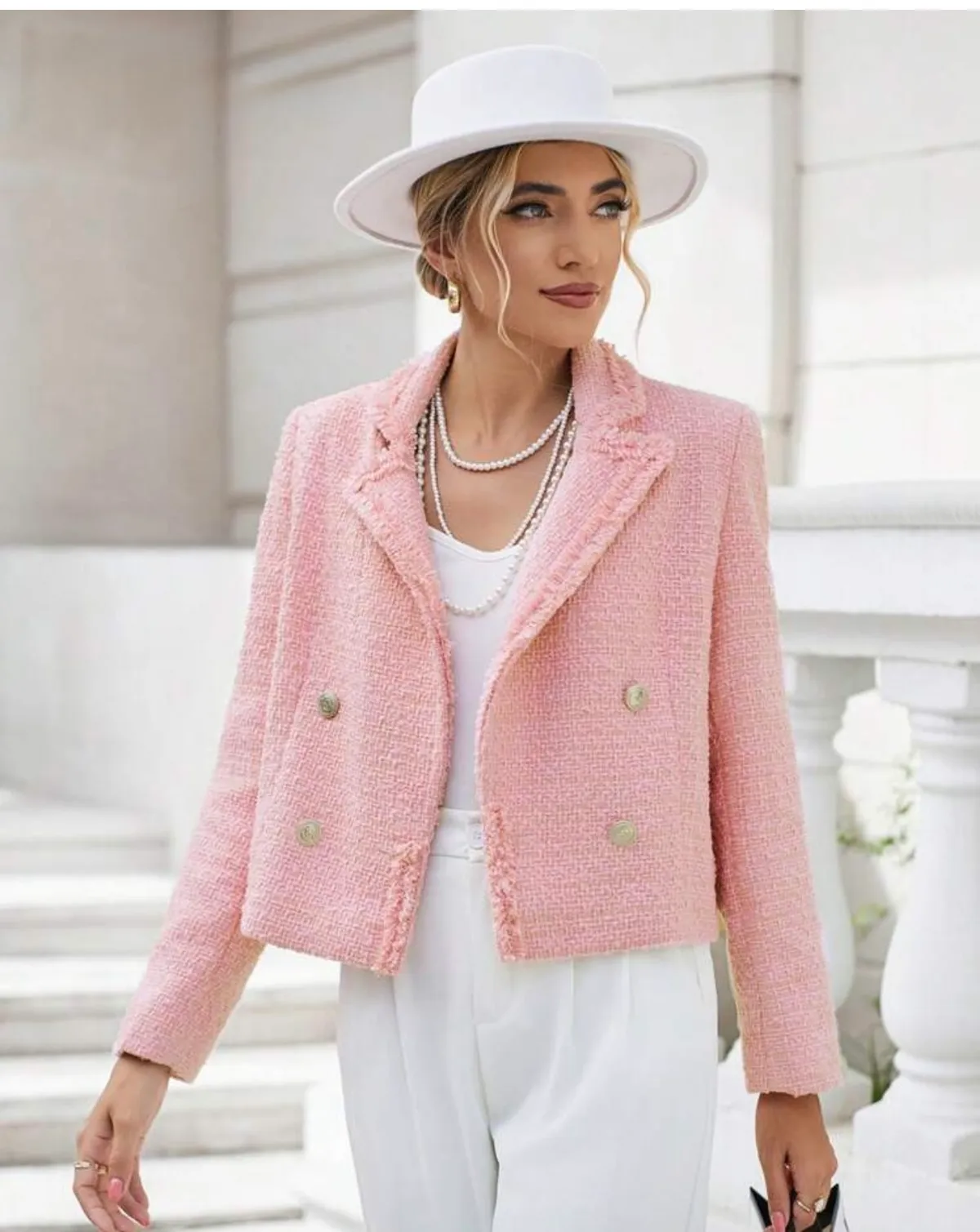 Chic Pink Tweed Blazer