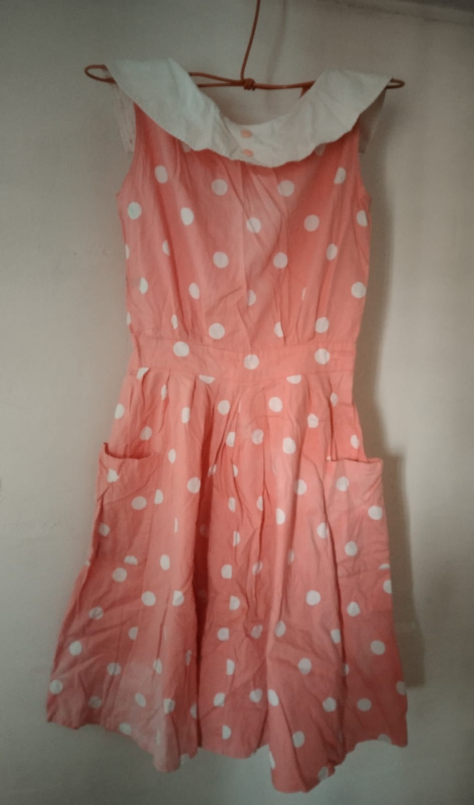 Cute Polka Dot Pink Dress w/ White Peter Pan Collar