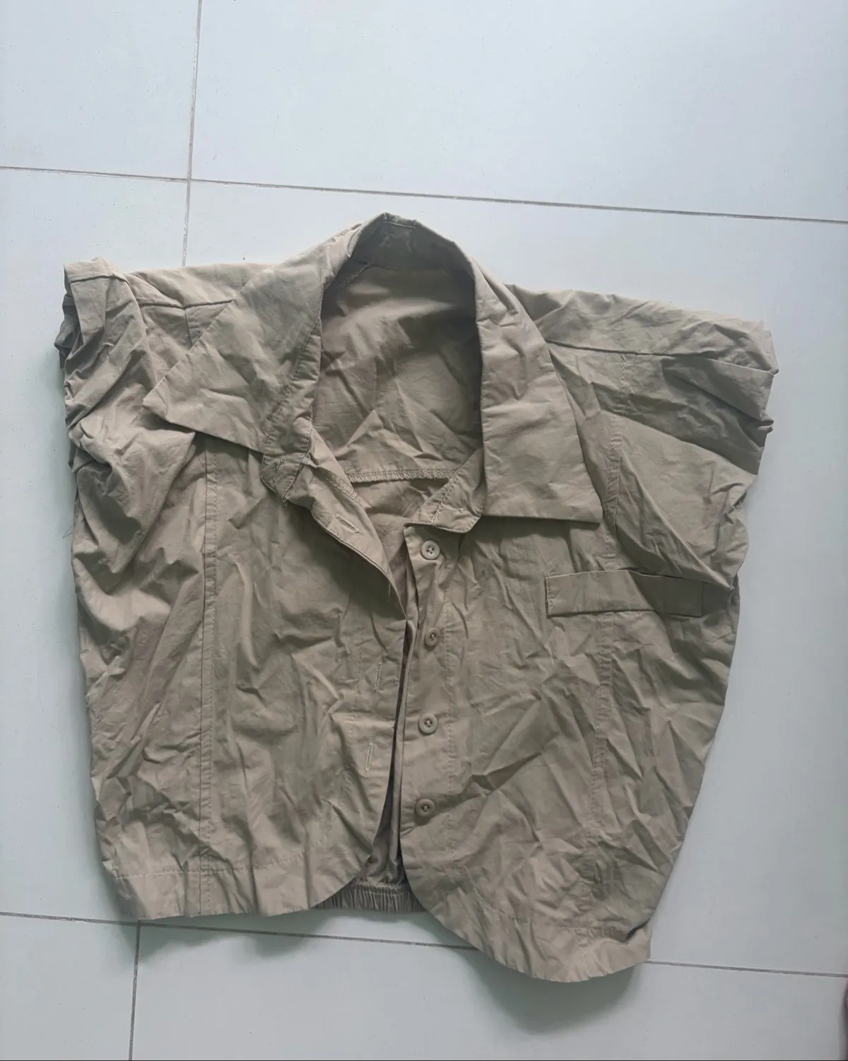 Casual Beige Button-Up Top