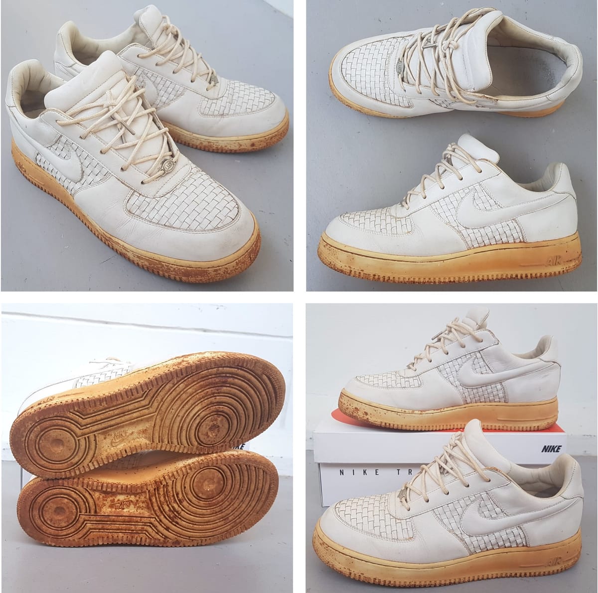 Retro 2003 NIKE Air Force 1 Lux Low Woven Sneakers, Cool WHITE Italian Leather Shoes, Cosmopolitan, US 10, UK 9, EU 44.5, CM 28, Made in ITALY, Sleek AF1 Design, Sophistication, Timeless Appeal, Geek, Pop Culture, Hip Hop, Rock Star, Urban Style, Streetwise