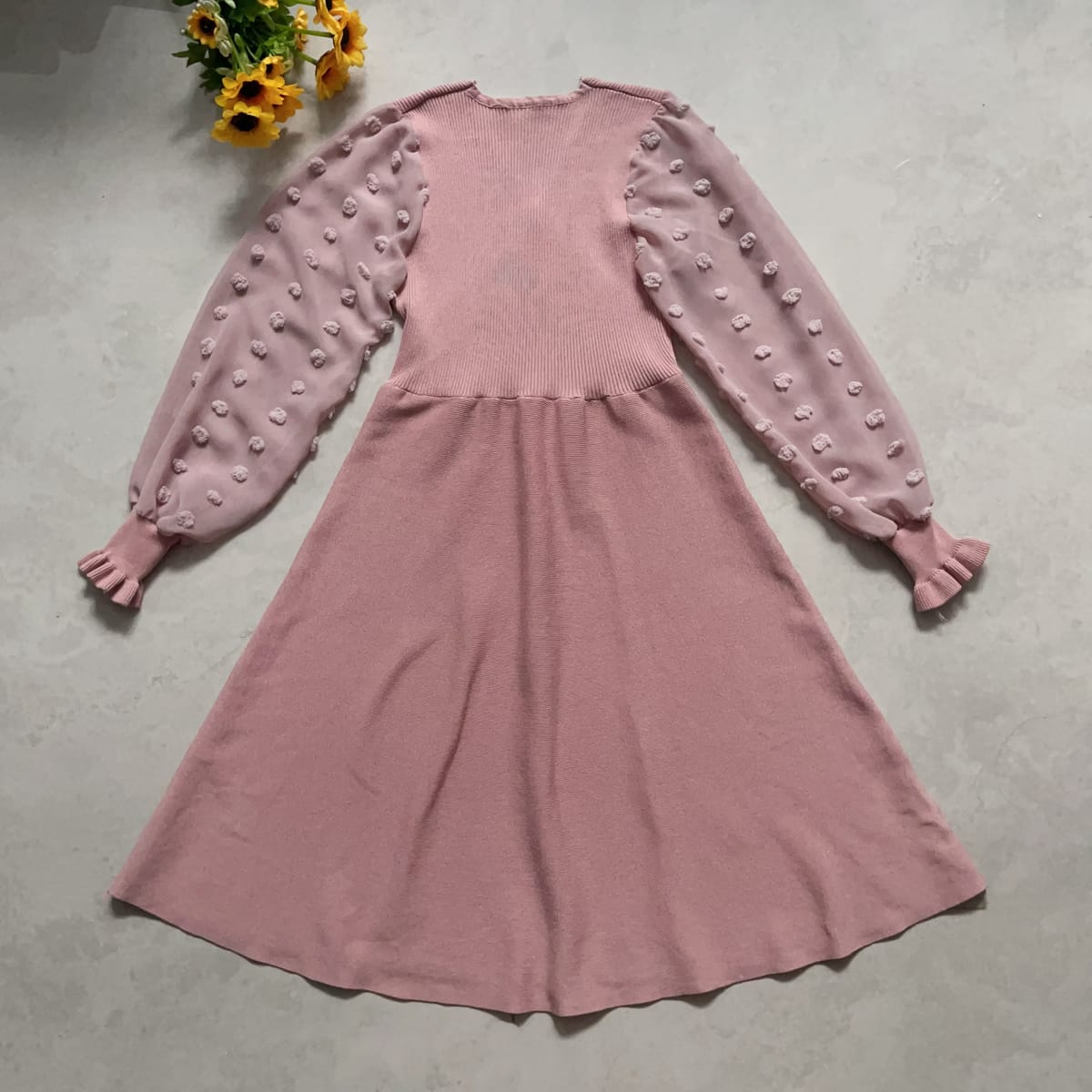Pink V-neck Knit Dress - Photo 5