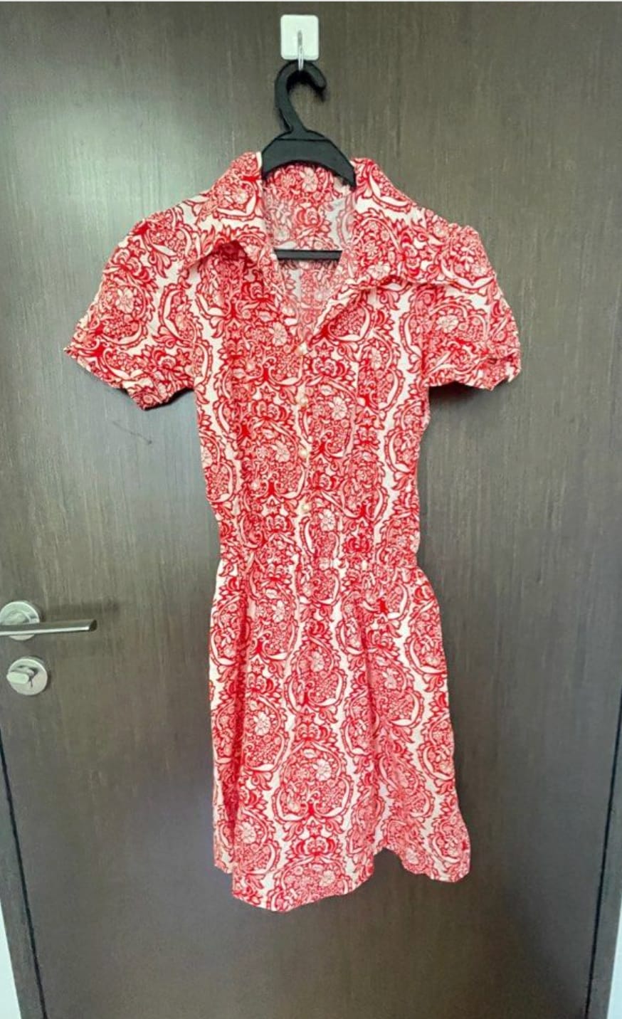 Chic Red Cotton Patterned Dress