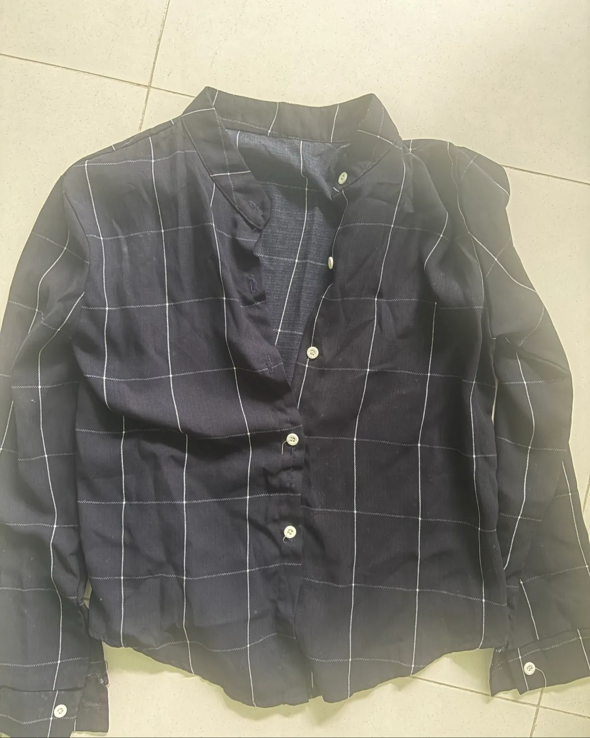 Navy Checkered Button-Up Shirt