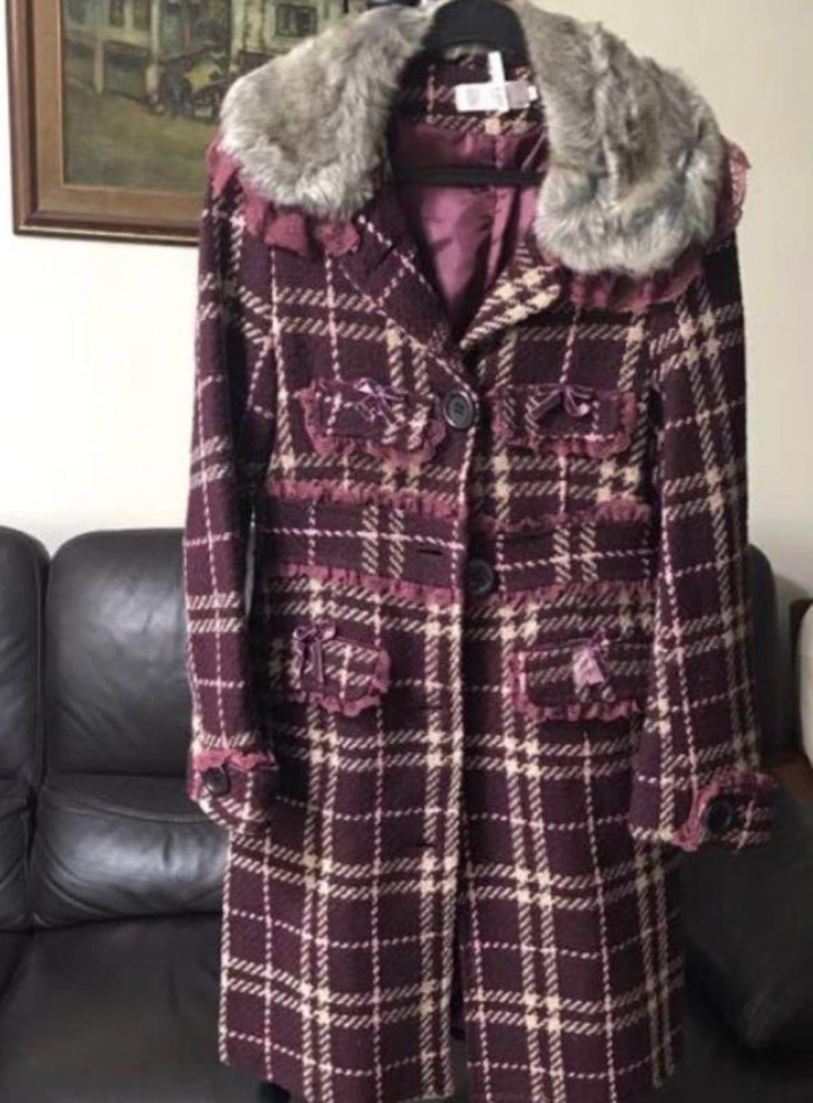 Chic Plaid Fur-Collar Coat