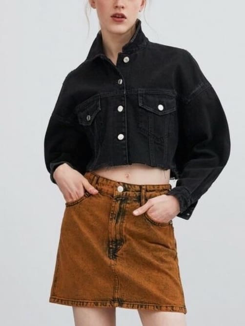 ZARA Orange/Black Faded Acid Wash Denim Skirt (M)