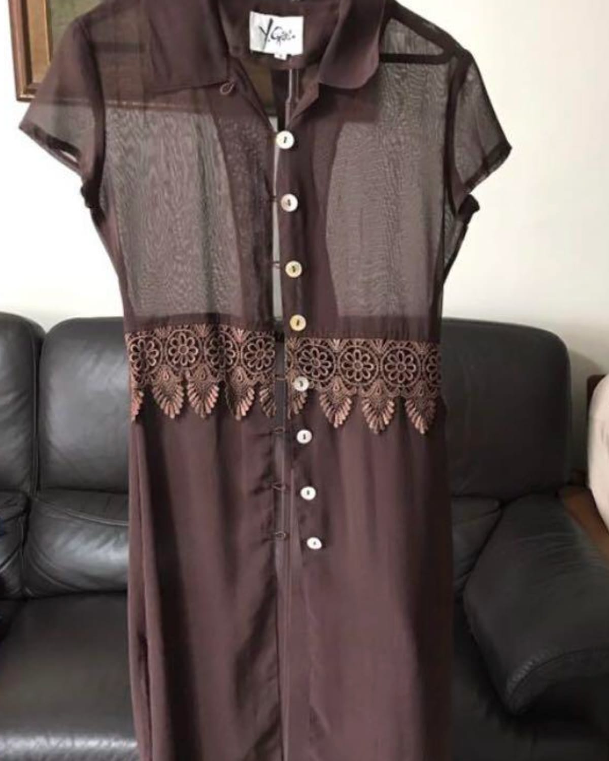 Sheer Black Embroidered Button-Up Dress