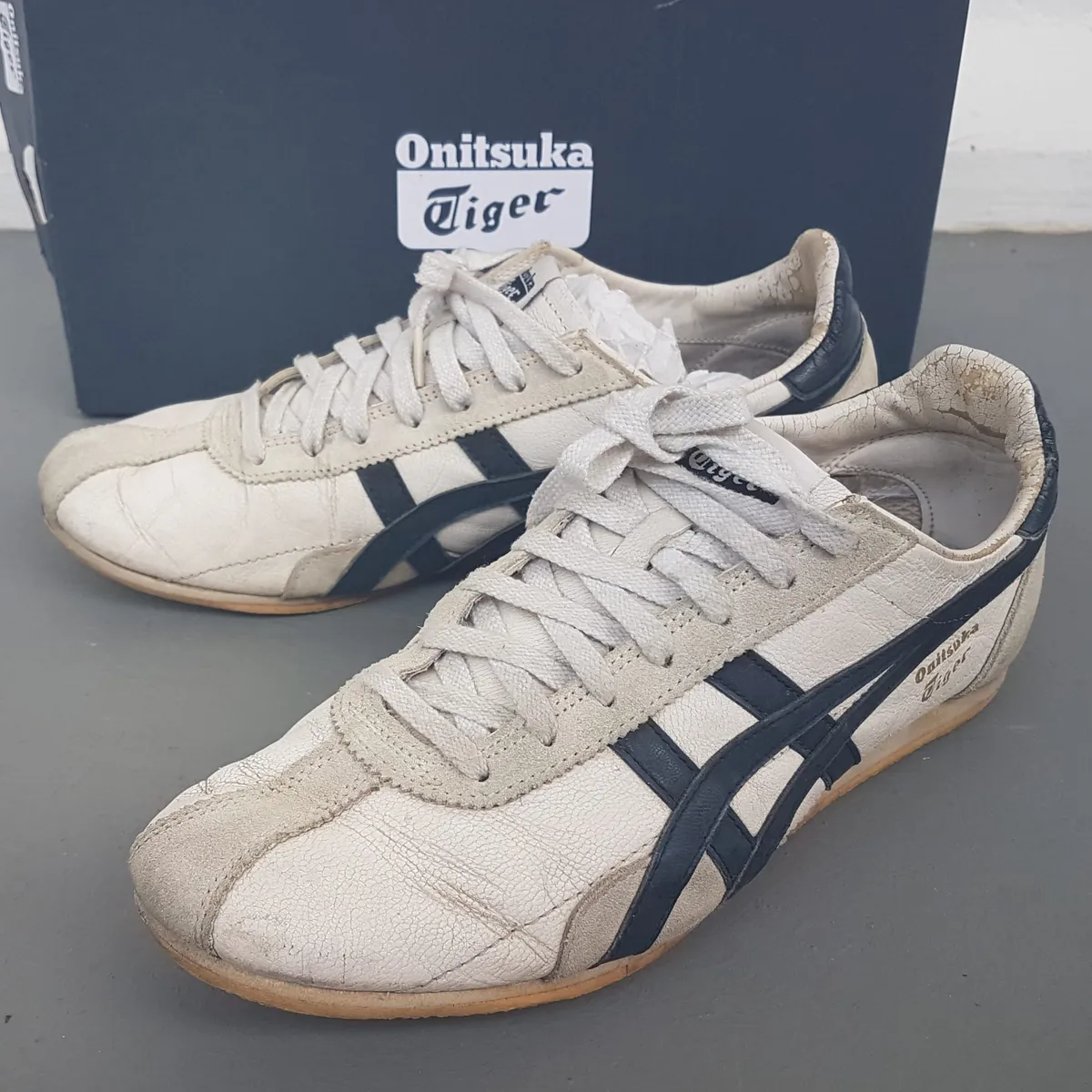 Onitsuka Tiger Onitsuka Tiger Sneakers, RUNSPARK Model, US 7.5, EU 40.5, CM 25.5, Low Top Shoes in White Cream, Blue Onitsuka Tiger Stripes, JAPAN, Cosmopolitan, Cult Street Fashion, Everyday Footwear, Pop Culture, Sophistication, Streetwise, Roadster - Photo 7
