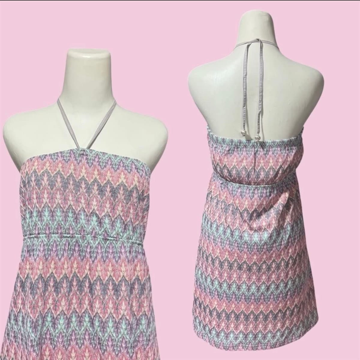 Accessorize Y2K Pastel Pink & Purple Tribal Halter Dress - Photo 2