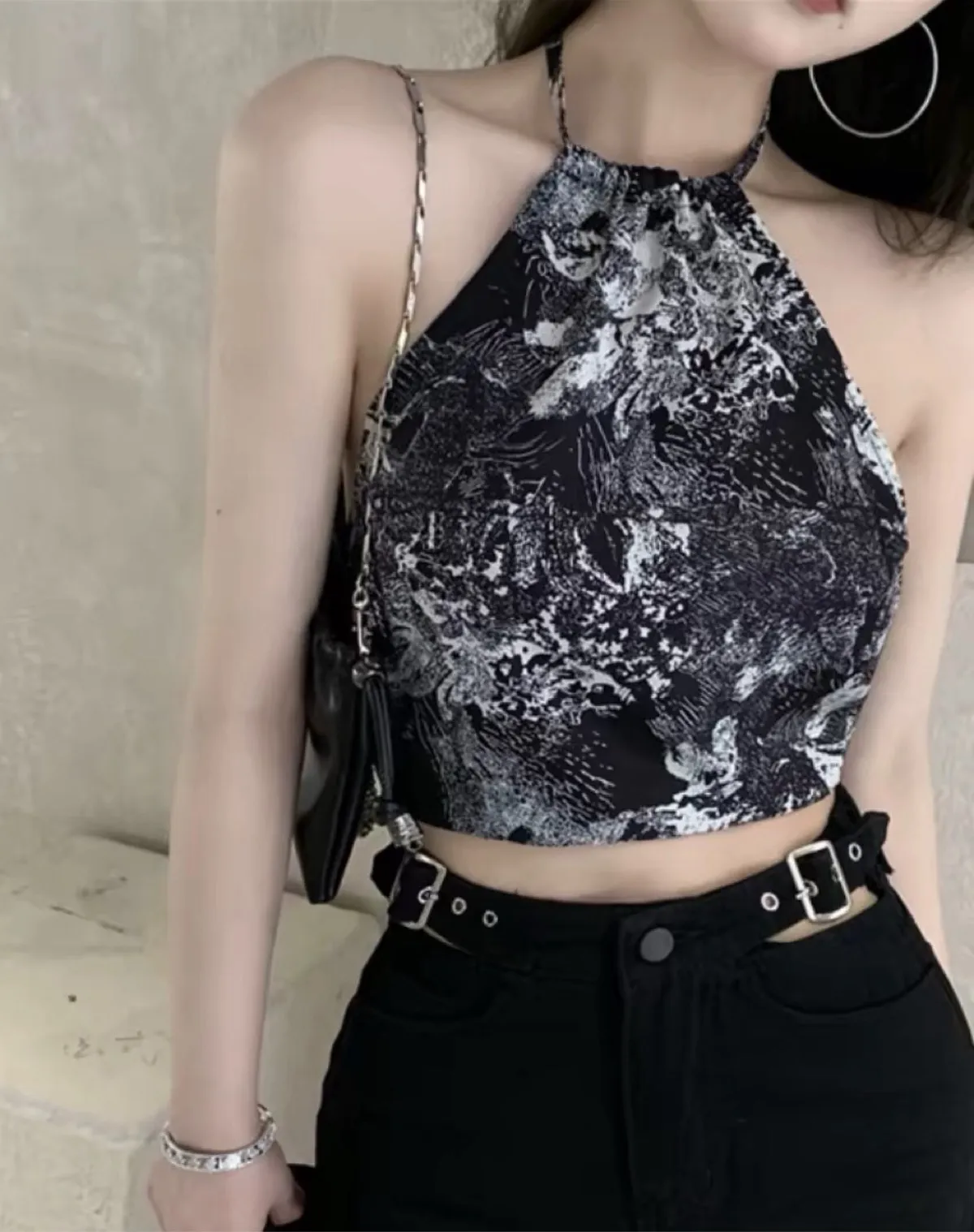 Abstract Halter Tie Up Top