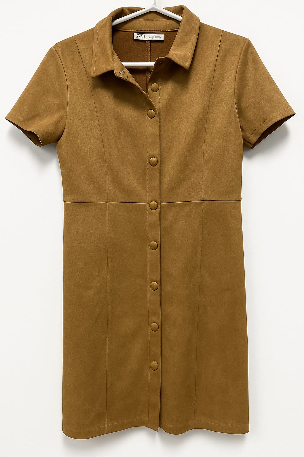 ZARA Brown Short-Sleeved Suede Dress With Buttons and Collar (M)