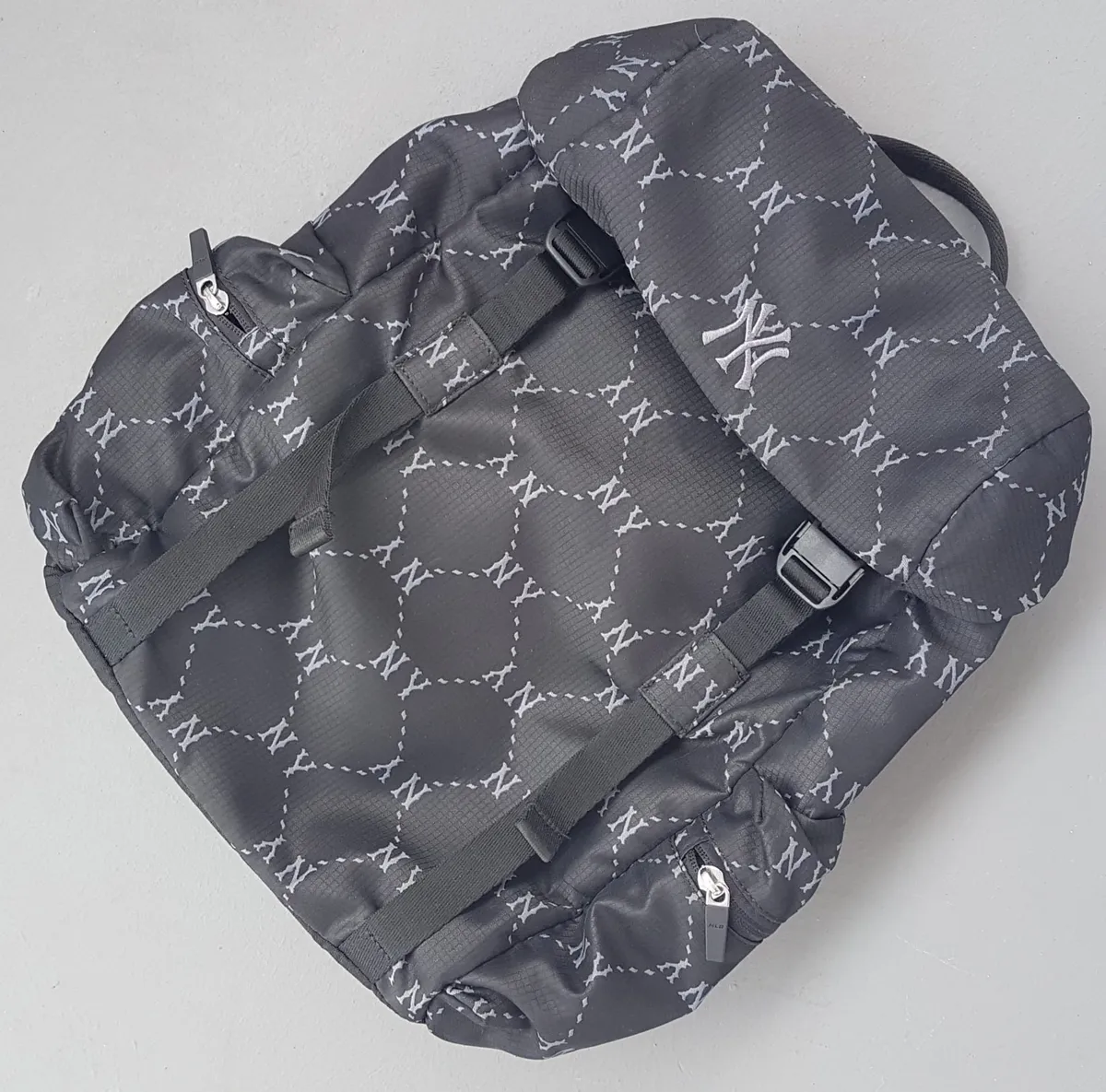 Original New York Yankees Backpack, MLB Black Rucksack, NY Logo Monogram, Cool Haversack, Cosmopolitan, Continental, Sleek Waterproof Design, Travel Pack, Sophistication, Streetwise, Roadster, Timeless Appeal, Pop Culture, Cult Street Fashion