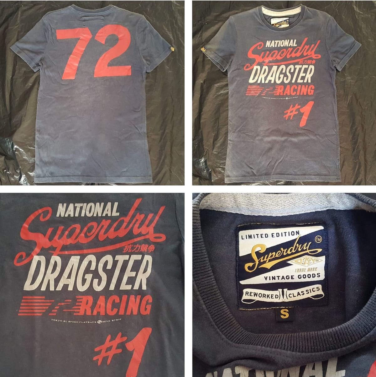 Retro SUPERDRY Designer T-Shirt, Limited Edition SUPERDRY, Vintage Goods, Reworked Classics, Cool Grey Tee, Original Superdry, LONDON, UK, Cosmopolitan, DRAGSTER Racing #1 Model, Number 72 at Back, Sophistication Streetwise, Pop Culture